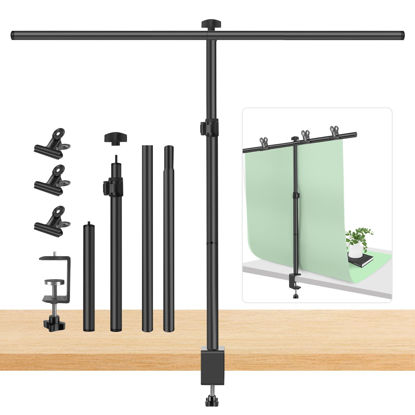 Picture of JINSUI Small Backdrop Stand 2.5x3ft, Adjustable Photo Backdrop Stand Kit with 3 Clamps, Portable Background Stand Support for Photography, Table T-Shape Backdrop Holder for Photoshoot