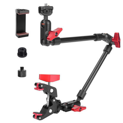 Picture of JEBUTU 22"/57cm Adjustable Magic Arm with Super Clamp Camera Mount, Articulating Arm Friction Magic Arm Camera Mount Clamp with 1/4" Thread for LED Light Microphone Video Rig Tripod