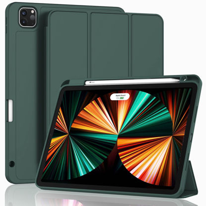 Picture of ZryXal New iPad Pro 12.9 Inch Case 2022/2021/2020(6th/5th/4th Gen) with Pencil Holder,Smart Case [Support Touch ID and Auto Wake/Sleep] with Auto 2nd Gen Pencil Charging (Midnight Green)