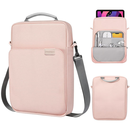 Picture of MoKo 9-11 Inch Tablet Sleeve Bag Handle Carrying Case with Shoulder Strap Fits New 11-inch iPad Pro M4/iPad Air M2, iPad 10th 10.9, iPad 9/8/7th 10.2, iPad Air 5/4th 10.9, Tab S8/S9 11, Pink