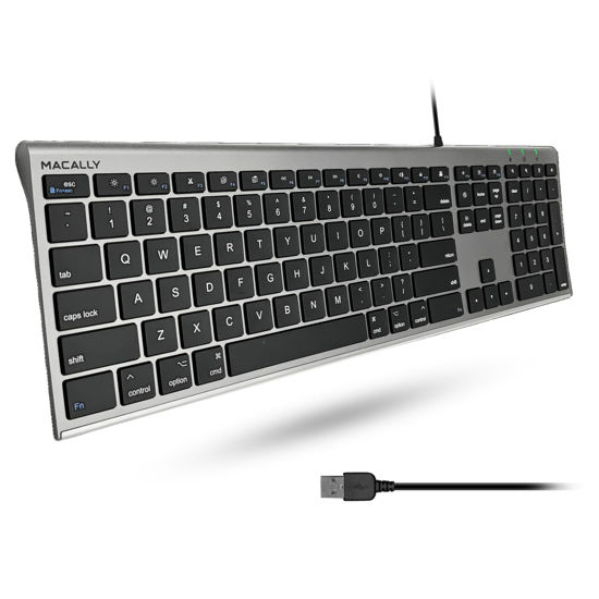 Picture of Macally Ultra-Slim USB Wired Computer Keyboard - Works Great as Both a Windows or Wired Mac Keyboard - Compatible Full Size Apple Keyboard with Numeric Keypad for Mac Mini, iMac, MacBook - Space Gray