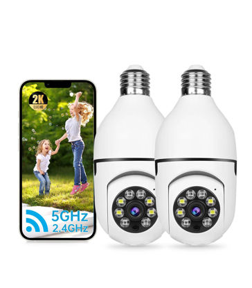 Picture of Security Camera 2K Light Bulb Security Cameras Wireless Outdoor 2pcs- 2.4/5G Hz WiFi 360° Motion Detection Cameras for Home Security Outside Indoor,Full-Color Night Vision,Siren Alarm,Indoor Camera