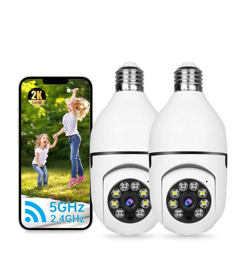 Picture of Security Camera 2K Light Bulb Security Cameras Wireless Outdoor 2pcs- 2.4/5G Hz WiFi 360° Motion Detection Cameras for Home Security Outside Indoor,Full-Color Night Vision,Siren Alarm,Indoor Camera