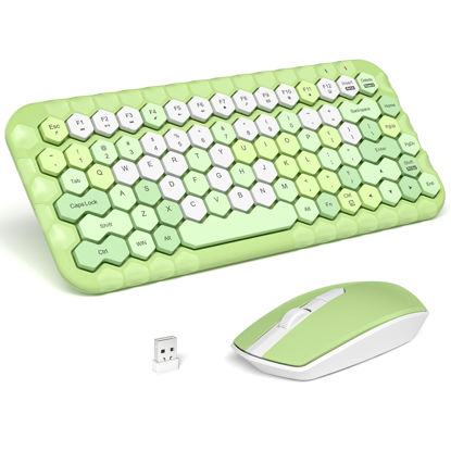 Picture of MOFII Wireless Keyboard and Mouse, Computer Keyboard with Hexagon Keycaps, USB Receiver Connection for Windows, Laptop/PC/Desktop/Notebook (Green Colorful)