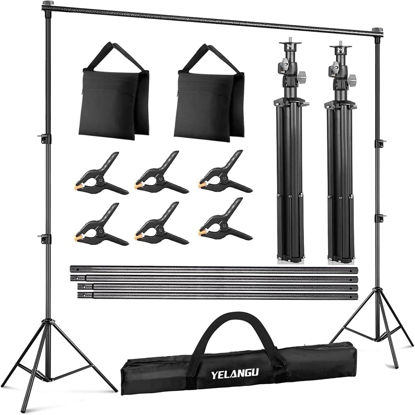 Picture of YELANGU 10x7Ft Photo Backdrop Stand, Adjustable Background Support for Parties. Portable Banner Back Drop Stand for Photography,Wedding and Advertising Display