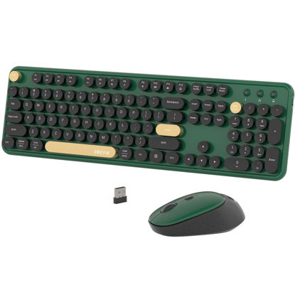 Picture of Colorful Wireless Computer Keyboards Mouse Combos, UBOTIE Polychrome Round Keycaps Retro PC Keyboards 2.4GHz Radio Frequency Connection with Optical Mouse(Green-Black)