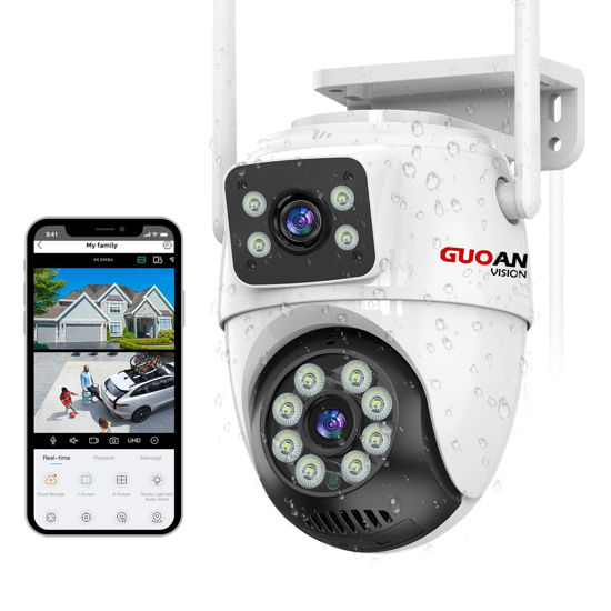 Picture of Security Camera Outdoor,【6MP Dual Lens】Wireless Outside Camera for Home Security, 360° View, Auto Tracking, Human Detection, Color Night Vision, 2.4G WiFi, IP66 Waterproof, 24/7 Record, SD/Cloud