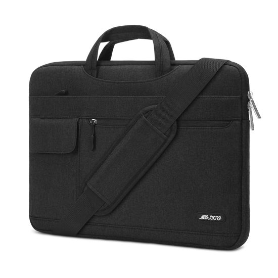 Picture of MOSISO Laptop Shoulder Bag Compatible with MacBook Air/Pro,13-13.3 inch Notebook,Compatible with MacBook Pro 14 inch M3 M2 M1 Pro Max 2023-2021,Polyester Flapover Briefcase Sleeve Case, Black