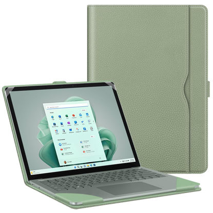 Picture of Fintie Sleeve Case for 13.5 Inch Microsoft Surface Laptop 6/5/4/3/2 (Model: 1951/1868/1958/1950/1867/1769), Premium PU Leather Protective Folio Book Cover with Large Pocket, Sage