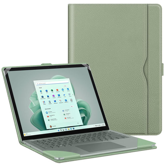 Picture of Fintie Sleeve Case for 13.5 Inch Microsoft Surface Laptop 6/5/4/3/2 (Model: 1951/1868/1958/1950/1867/1769), Premium PU Leather Protective Folio Book Cover with Large Pocket, Sage