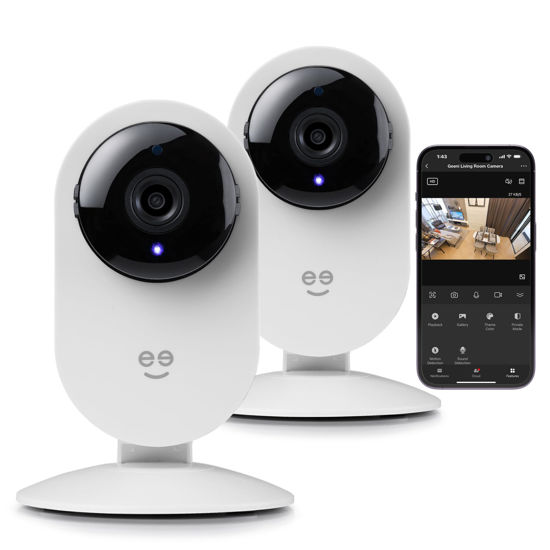 Picture of Geeni Glimpse 1080p HD Smart Camera - Indoor Home Security Camera - No Hub Required - Motion Detection Camera - Smart Camera Compatible with Alexa and Google Home, Requires 2.4 GHz Wi-Fi, 2 Pack