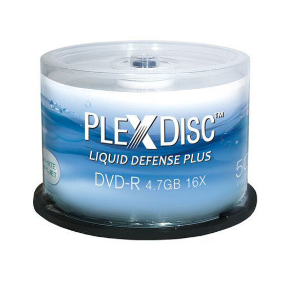 Picture of 100-Pak PlexDisc 4.7GB 16X Liquid Defense Plus Glossy White Inkjet Hub Printable DVD-R's (2 x 50-Pak)