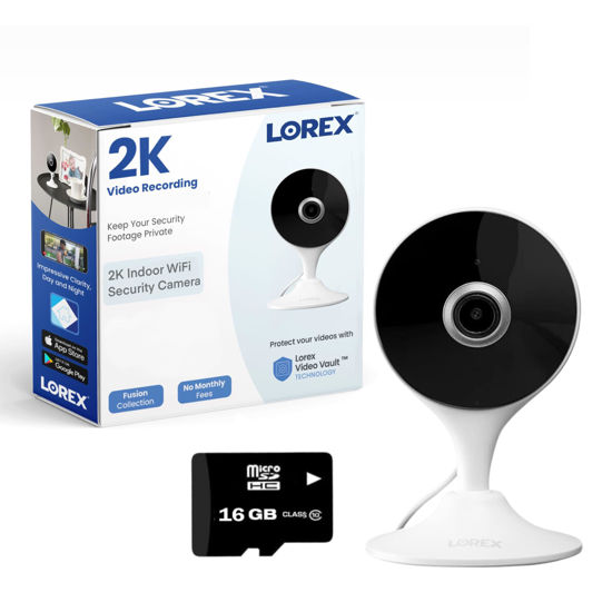 Picture of Lorex 2K Indoor WiFi Security Camera for Home, Pet Cam, Baby Cam - Mobile App, IR Night Vision, Person Detection & 2 Way Talk - Free 16GB Micro SD