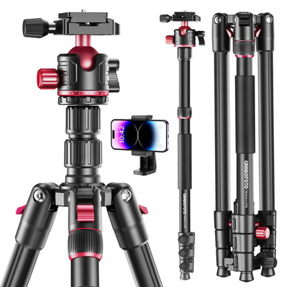 Picture of CAMBOFOTO 80“ DSLR-Camera-Tripod, Photography 360 Ball Head Professional Aluminum Tripod & Monopod with Carry Bag Compatible with Canon Nikon Binoculars Laser Telescope (Weight 3.35 Lbs, 15Lbs Load)