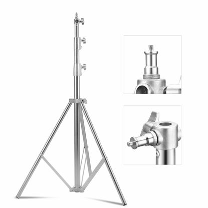 Picture of SUPON Stainless Steel Light Stand 110" /2.8m, Spring Cushioned Heavy Duty Tripod Stand with 1/4-inch to 3/8-inch Universal Adapter for Studio Monolight Softbox Reflector Photography Portrait Video