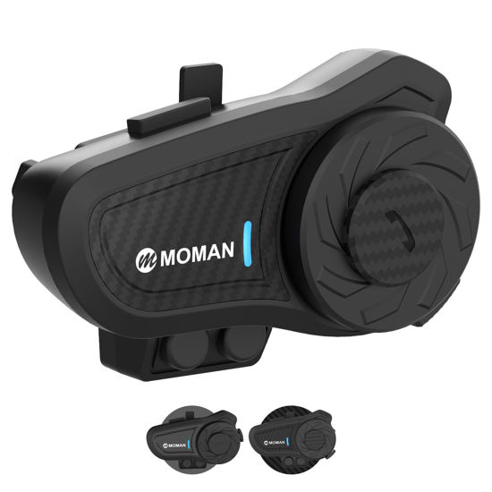 Picture of Moman Motorcycle Intercom Headset, H2 Pro【1 Pack Carbon】 Helmet Wireless Communication System 1000M with DSP&CVC Noise Cancellation IP65 Waterproof FM, Motorcycle-Intercom-Headset-Helmet-Motobike