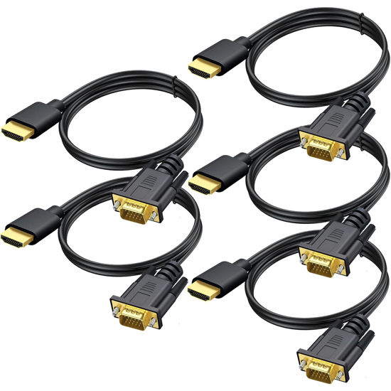 Picture of HDMI to VGA Cable 5-Pack, 3.3ft Computer HDMI to VGA Monitor Cable Adapter Male to MaleCord for Computer, Desktop, Laptop, PC, Monitor, Projector, HDTV, and More (NOT Bidirectional)