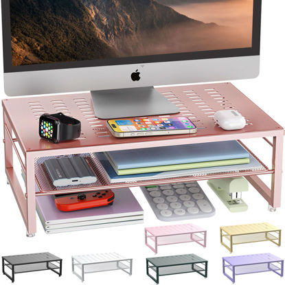 Picture of gianotter 2-Tier Metal Monitor Stand Riser, Desk Accessories & Workspace Desk Organizers, Office Desk Storage Organizer for Office Supplies (Rose Gold)