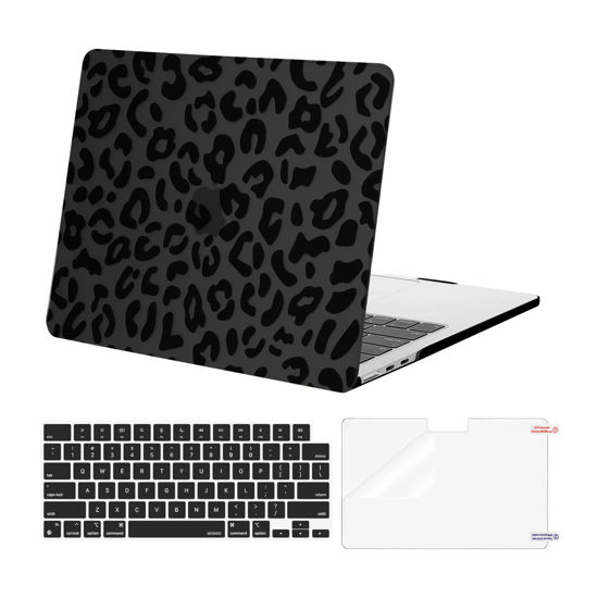 Picture of MOSISO Compatible with MacBook Air 13 inch Case 2024 2023 2022 M3 A3113 M2 A2681, Plastic Leopard Grain Hard Shell&Keyboard Cover&Screen Film Compatible with MacBook Air 13.6 inch Case, Black