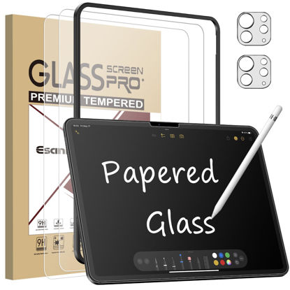 Picture of Esanik [2+2 Pack Like Paper Glass Screen Protector for iPad Pro 13 Inch M4 (2024) with Camera Lens Protector & Alignment Frame, 9H Tempered Glass PAPERed Film for Drawing Writing