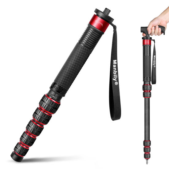 Picture of Manbily Monopod for Camera, C-777L 36mm Tube Carbon Fiber Camera Monopod with Walking Stick Handle, Portable Compact Lightweight Travel Monopod for DSLR Cameras