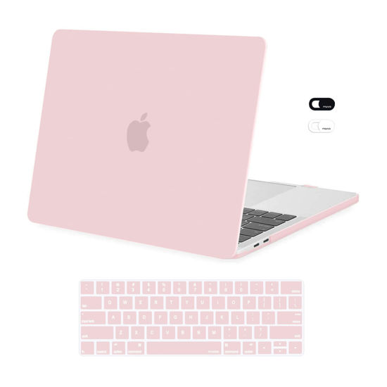 Picture of MOSISO Compatible with MacBook Pro 13 inch Case M2 2024, 2023, 2022-2016 A2338 M1 A2251 A2289 A2159 A1989 A1708 A1706, Plastic Hard Shell Case & Keyboard Cover Skin & Webcam Cover, Rose Quartz