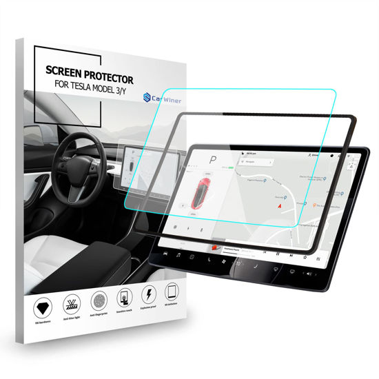 Picture of Carwiner Matte Screen Protector Compatible with Tesla Model 3 Model Y 15" Center Control Touch Screen Car Navigation Tempered Glass Accessories 9H Anti-Glare Anti-Fingerprint