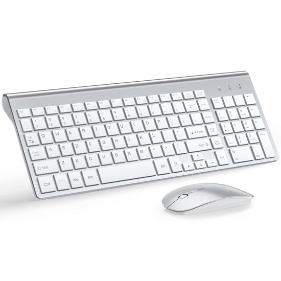 Picture of TopMate Wireless Keyboard and Mouse Ultra Slim Combo, 2.4G Silent Compact USB Mouse and Scissor Switch Keyboard Set with Cover, 2 AA and 2 AAA Batteries, for PC/Laptop/Windows/Mac - Silver White