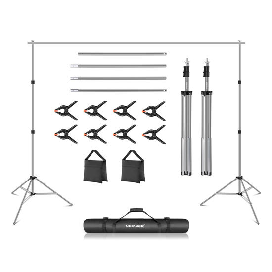 Picture of Neewer Backdrop Stand 10ft x 7ft, Adjustable Photo Studio Backdrop Support System for Wedding Parties Background Portrait Photography with 4 Crossbars, 8 Clamps, 2 Black Sandbags and Carrying Bag-GRAY