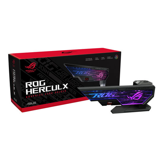 Picture of ASUS ROG Herculx Graphics Card Anti-Sag Holder Bracket (Solid Zinc Alloy Construction, Easy Toolless Installation, Included Spirit Level, Adjustable Height, Wide Compatibility, Aura Sync RGB)