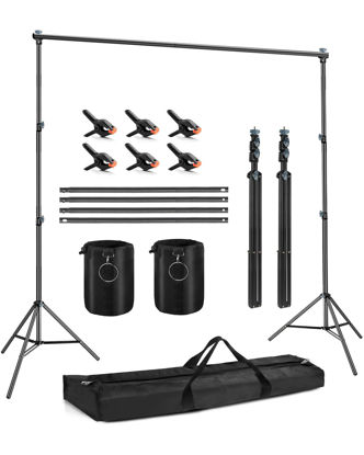 Picture of Backdrop Stand for Parties, HEMMOTOP 10x7.5 ft Heavy Duty Photo Backdrop Stand Kit Adjustable for Photoshoot, Photography Backdrops Stands with 2sandbags & Clips for Wedding, Decorations, Party