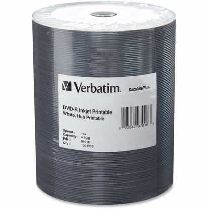 Picture of VER97016 - Verbatim DVD-R 4.7GB 16X DataLifePlus White Inkjet Printable, Hub Printable - 100pk Tape Wrap