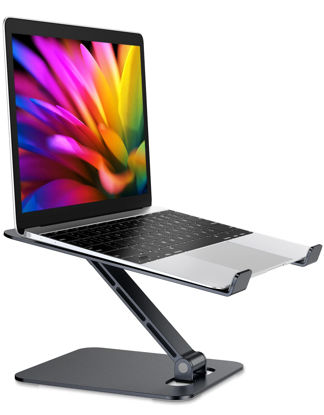 Picture of RIWUCT Foldable Laptop Stand, Height Adjustable Ergonomic Computer Stand for Desk, Aluminum Portable Laptop Riser Holder Mount Compatible with MacBook Pro Air, All Notebooks 10-16" (Black)