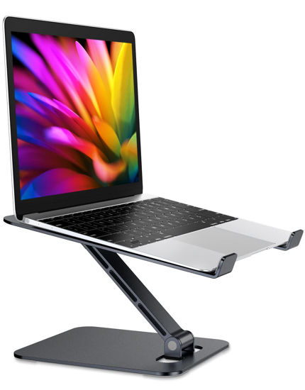 Picture of RIWUCT Foldable Laptop Stand, Height Adjustable Ergonomic Computer Stand for Desk, Aluminum Portable Laptop Riser Holder Mount Compatible with MacBook Pro Air, All Notebooks 10-16" (Black)