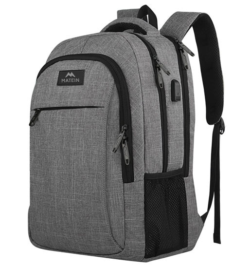 Picture of MATEIN Travel Laptop Backpack, Business Anti Theft Slim Sturdy Laptops Backpack with USB Charging Port, Water Resistant College School Computer Bag Gift for Men & Women Fits 15.6 Inch Notebook, Grey