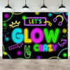 Picture of Wollmix Neon Glow Party Decorations Supplies Backdrop 7x5ft Glow in The Dark Let’s Glow Banner Photography Background Birthday Sleppover Graffiti Splash Paint Black Light Kids Photo Booth