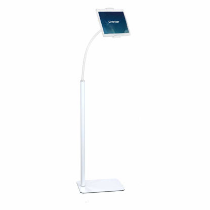 Picture of Creatop Tablet Floor Stand with Flexible Gooseneck and Stable Base, Tablet Stand Adjustable 360 Degree Roating Floor Stand for iPad, Cell Phone Within 3.5-10 inches (Standard, White)