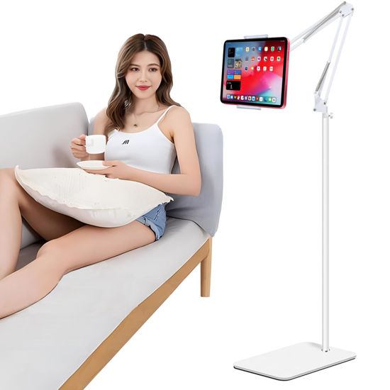 Picture of ASWINN Tablet Floor Stand, Adjustable Universal 360-degree Rotatable Metal Tablet Holder,Compatible with iPad/iPhoneX/iPad Pro or Other 4.5~12.9 Inches Devices (White)