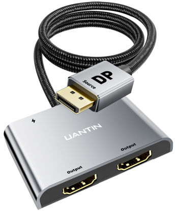 Picture of UANTIN DisplayPort to Dual HDMI Adapter | 4K 60Hz DP Source to HDMI Splitter Extended Display Adapter for Dual Monitors,Display Port to 2 HDMI Converter for NVIDIA, AMD Graphics Card