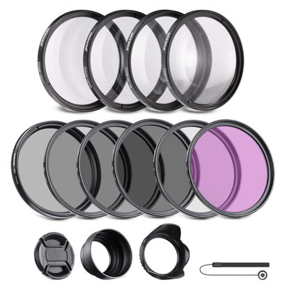 Picture of NEEWER 77mm ND/CPL/UV/FLD/Close Up Filter and Lens Accessories Kit with ND2 ND4 ND8, Close Up Filters(+1/+2/+4/+10), Tulip Lens Hood, Collapsible Rubber Lens Hood, Lens Cap, Filter Pouch