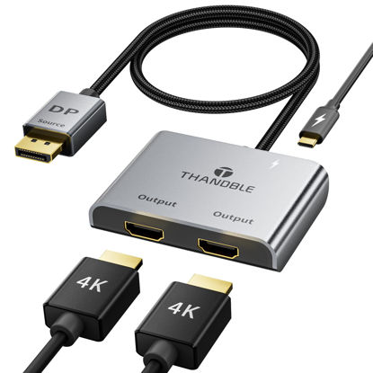 Picture of THANDBLE DisplayPort to Dual HDMI Adapter (4K@60Hz) DP to HDMI Splitter for Dual Monitors Extended Display MST Display Port to HDMI 1 in 2 Out Hub for PC, Graphics Card