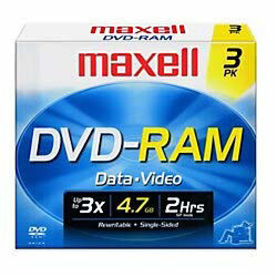 Picture of Maxell DVD-RAM47 DISC 4.7GB Rewritable DVD-RAM Disc for Video, 3 Pack