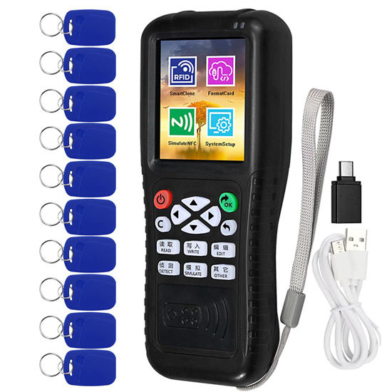 Picture of jasugKEY Multi Frequencies RFID Reader Writer Duplicator, RFID Smart Card Programmer, Access Control Card Decoder, with Writable Key Fobs Cards, Free Software, Mobile APP Decoding