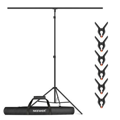 Picture of NEEWER T-Shaped Background Backdrop Support Stand Kit, 8.5ft/2.6m Tall Adjustable Tripod Stand and 5ft/1.5m Wide Crossbars with 6 Spring Clamps and 1 Carrying Bag for Studio Photo Video Photography