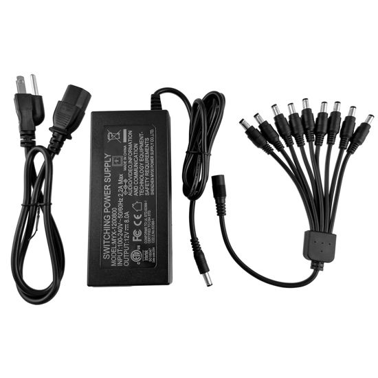 Picture of TIGERSECU 12V 8A Power Adapter for Security Cameras and DVRs, with 9-Way Splitter, 100V-240V, 2.1x5.5mm, Compatible with Lorex, Night Owl, Swann IP, BNC, and PTZ Cameras