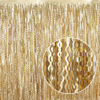 Picture of 4 Pack Wavy Champagne Gold Metallic Tinsel Foil Fringe Curtains Backdrop - 3.3X6.6ft Foil Fringe Backdrop for Parties | Door Streamers for Birthday | Photo Booth Backdrops Party Decor