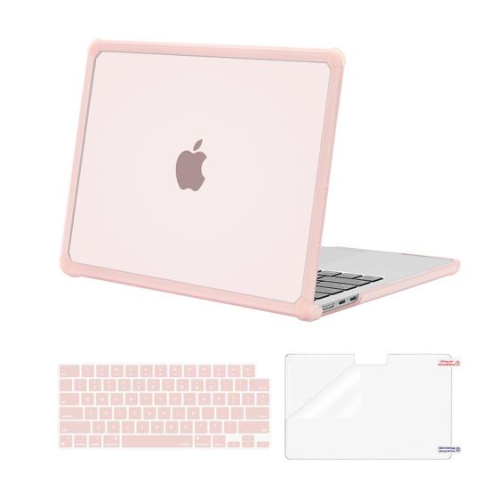 Picture of MOSISO Compatible with MacBook Air 13 inch Case 2024 2023 2022 M3 A3113 M2 A2681, Anti-Cracking Heavy Duty TPU Bumper Plastic Hard Case&Keyboard Skin&Screen Film for MacBook Air 13.6, Pink