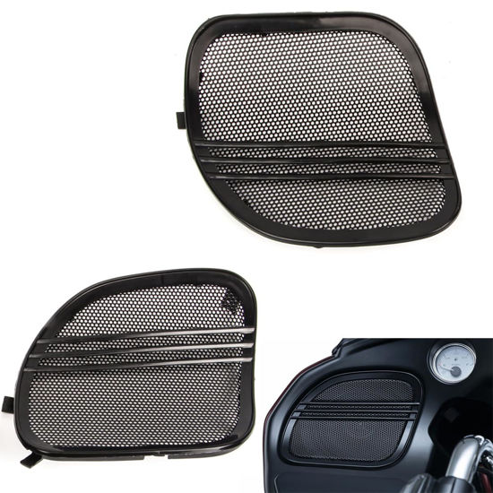 Picture of BRZOXIN Motorcycle Front Speaker Grills Cover with Tri-Line Trim for Harley Road Glide CVO FLTRXS FLTRU FLTRX (2015 2016 2017 2018 2019 2020 2021 2022 2023) (Set of 2 Black)