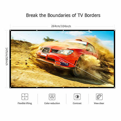 Picture of VANKYO Projector Screen 120 Inches 16:9 Portable Indoor Outdoor Projection Polyester Spandex Movie Screen Foldable Wall Mounted with Peel and Hooks