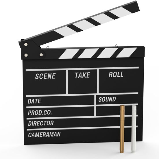 Picture of Movie Film Clapboard Hollywood Wooden-Clapper Board Directors Photography Studio Video TV Clapper Board with Erasable Pen Movie Theater Props Decor，Black Clap Board 10.5 X 11.7 inches (Black)